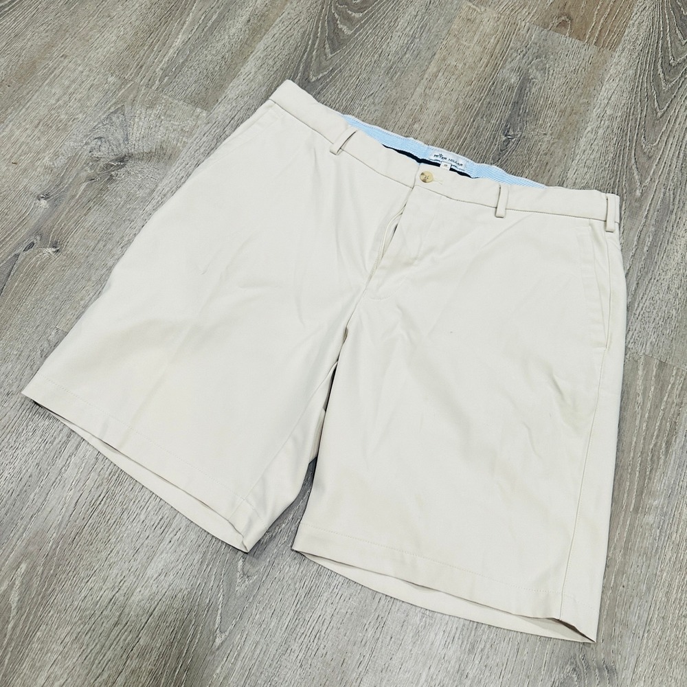 Peter Millar Shorts 35 Mens Performance Golf Shorts Stone Beige Flat Front Short